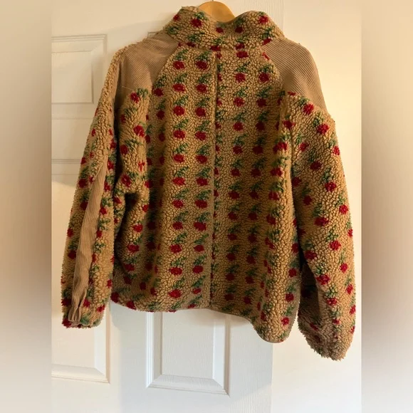 Floral Teddy Jacket - Brown and Red - Picture 2 of 5